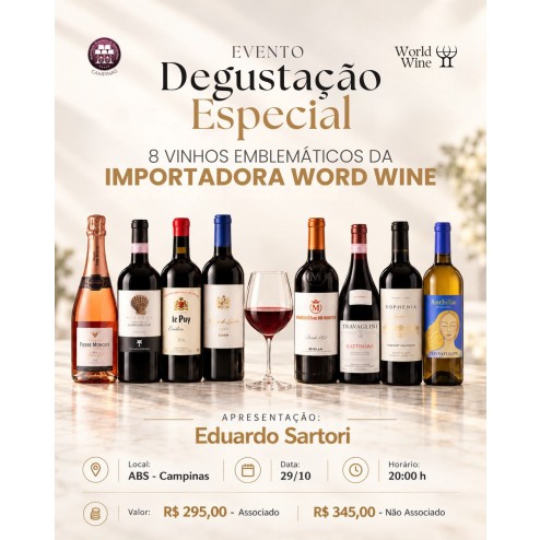 Degustação Especial com 08  vinhos emblemáticos  da Importadora World Wine.